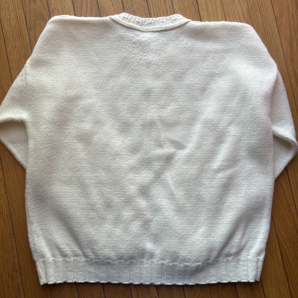 MADEMOISELLE Ivory CableKnit Fisherman Crew Neck‎ Sweater Vtg Size LARGE Coastal - Picture 4 of 5